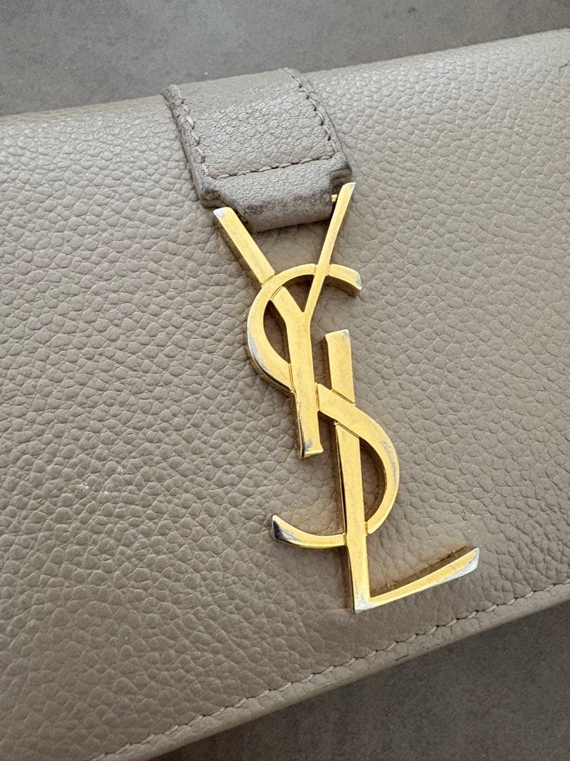 サンローラン　グレージュ　レザー 二つ折り財布