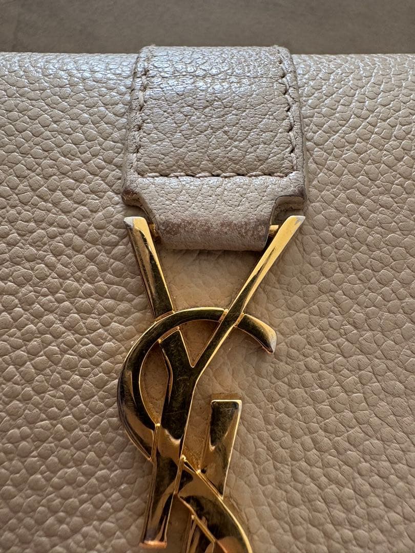 サンローラン　グレージュ　レザー 二つ折り財布