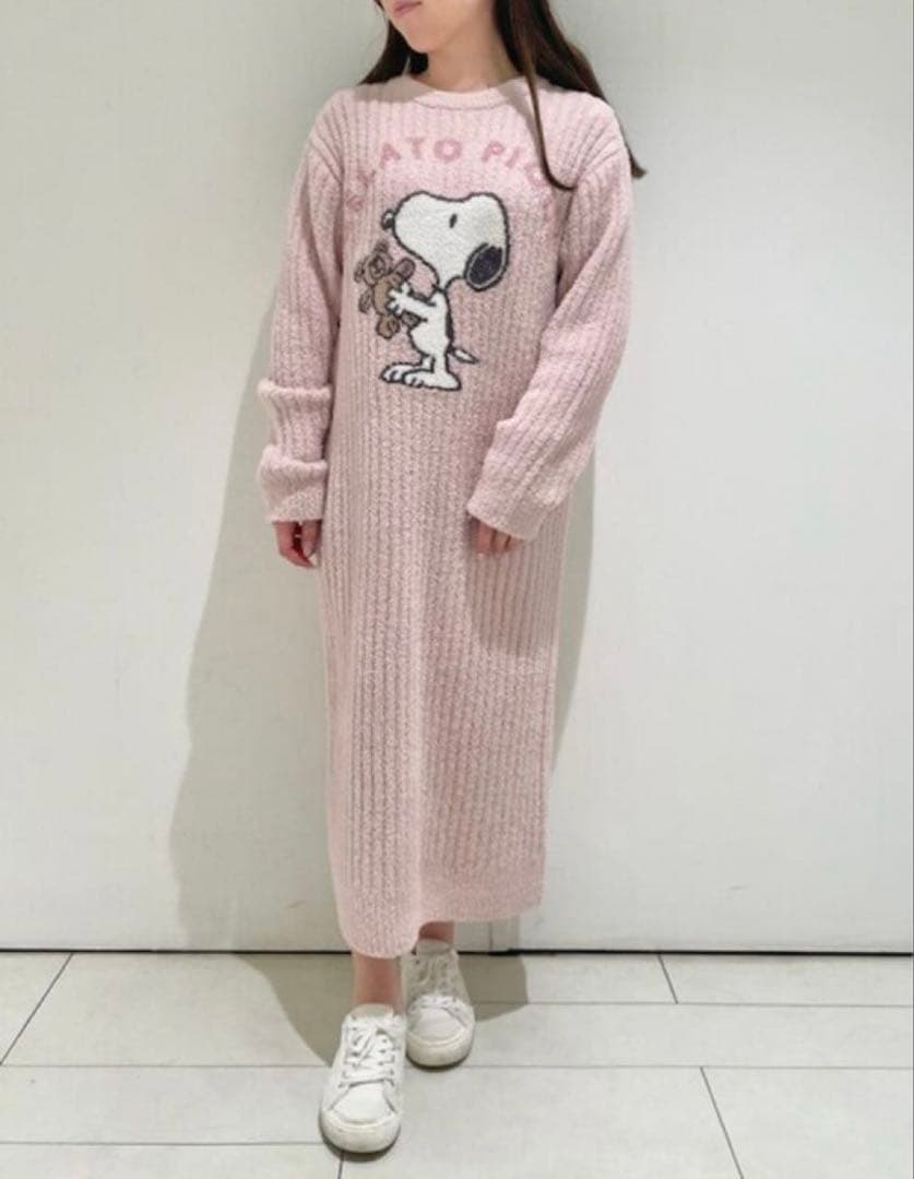 ジェラピケ　スヌーピーコラボ　ルームウェアベビモコジャガードワンピース ピンク