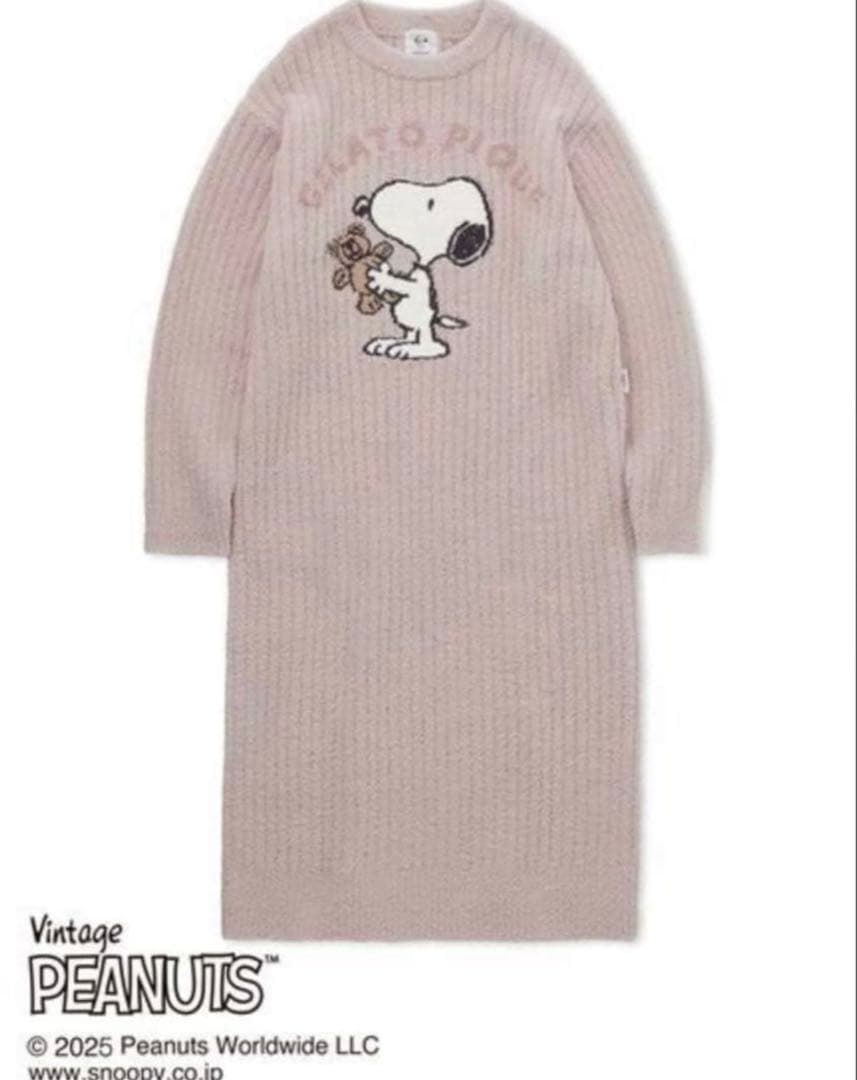 ジェラピケ　スヌーピーコラボ　ルームウェアベビモコジャガードワンピース ピンク