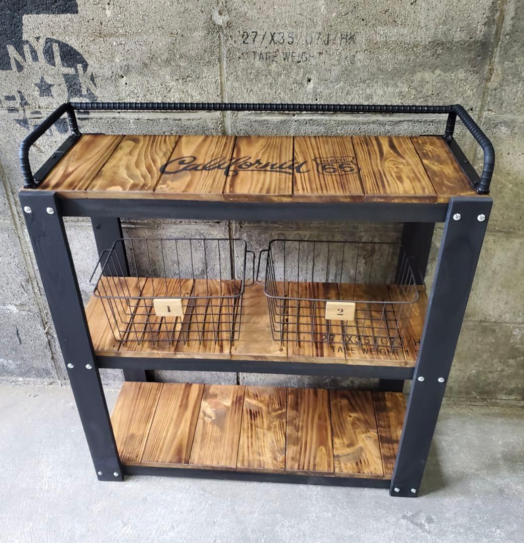 鉄筋バーラック　木製ラック　棚 収納　男前インテリア　インダストリアル 0102