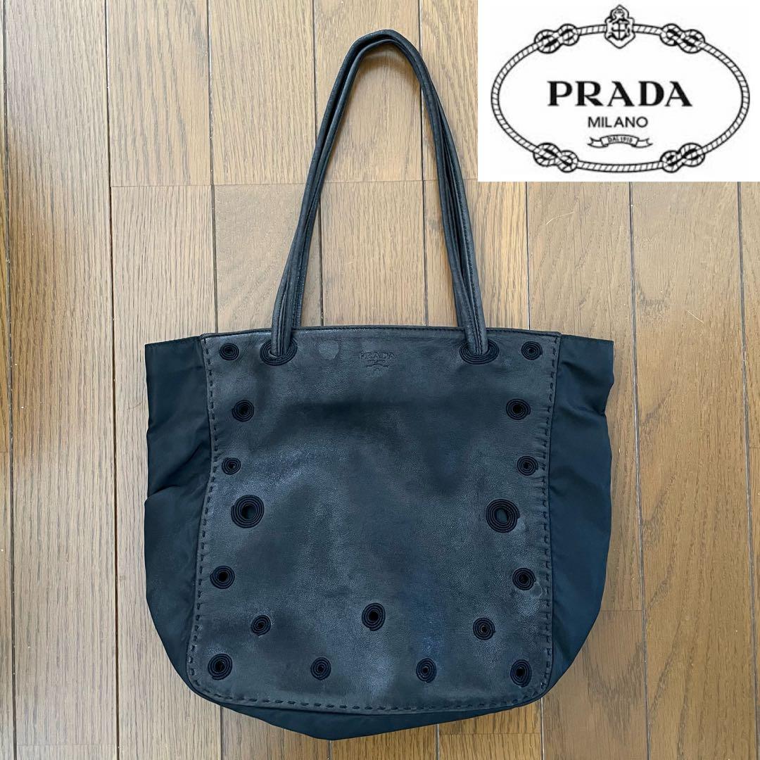 【お値下げしました】PRADA ブラック トートバッグ ドットデザイン