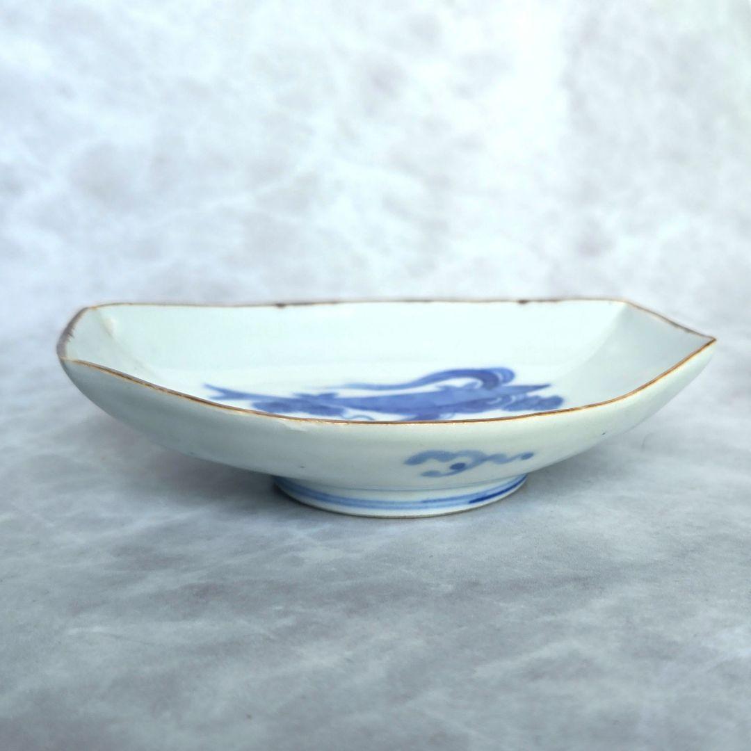 古伊万里　染付　小皿　江戸時代　鮎　香魚　骨董　金直し　金継ぎ　アンティーク