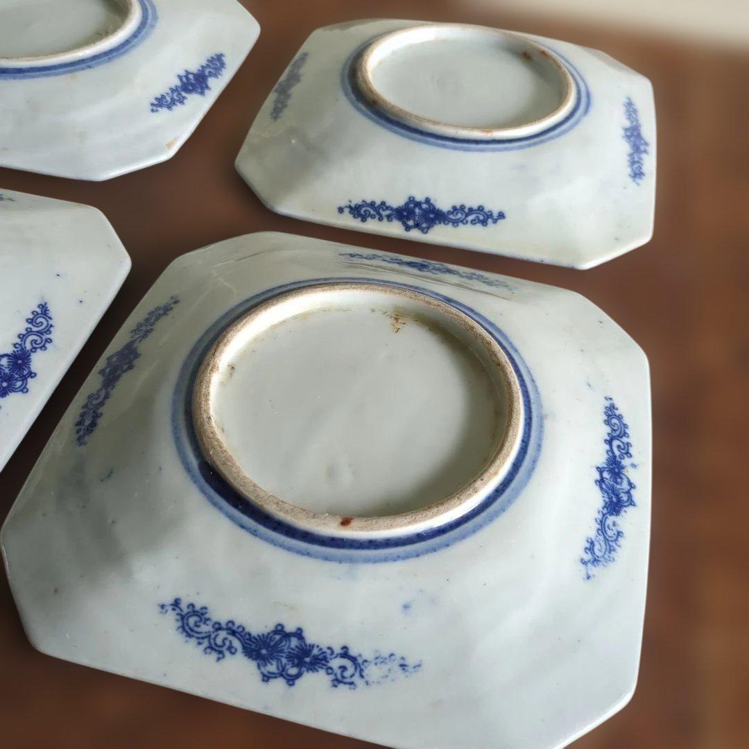 WHITE　骨董　角皿　伊万里　印判　花　7枚