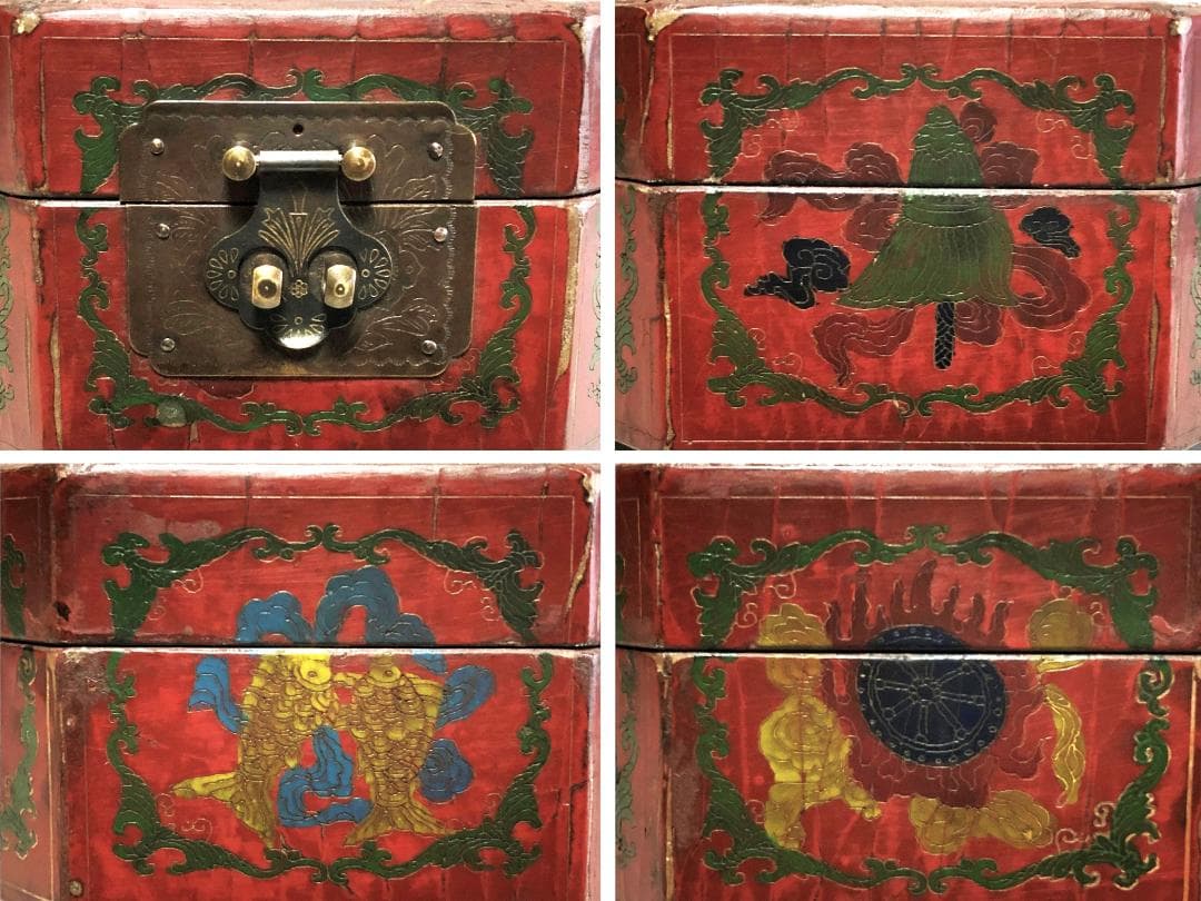 【 大清乾隆御製 献上箱 】　皇室御用達司　八角木製漆絵双龍図　飾り彫金　古玩