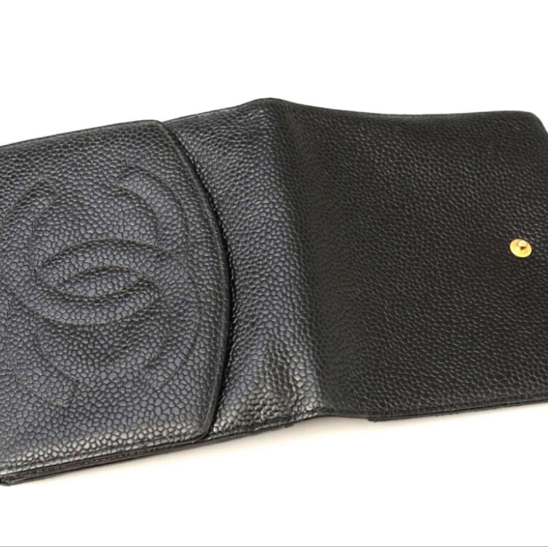 CHANEL　シャネル　キャビアスキン　Wホック　二つ折り財布　コンパクト財布