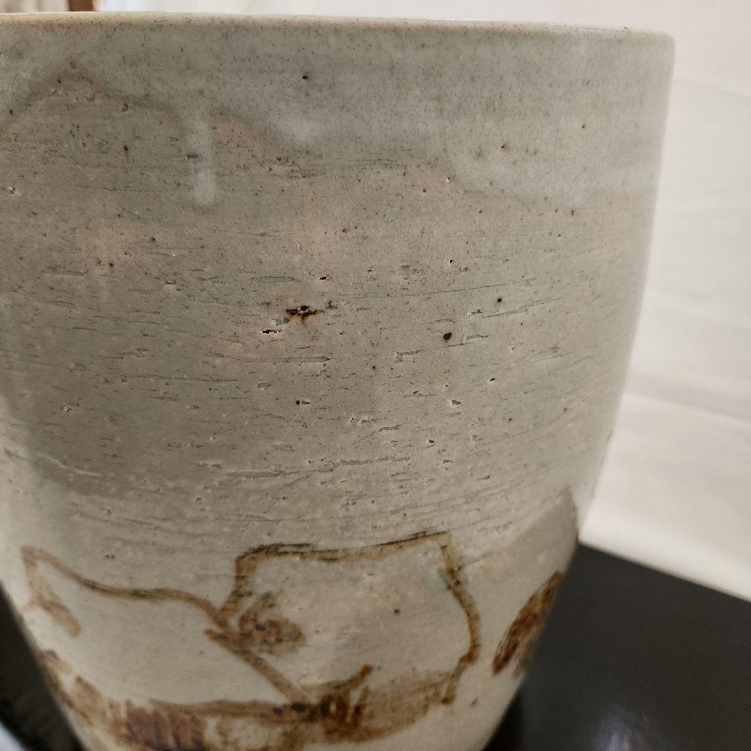 陶器 　大きめの火鉢　骨董　茅葺きの家　手描き