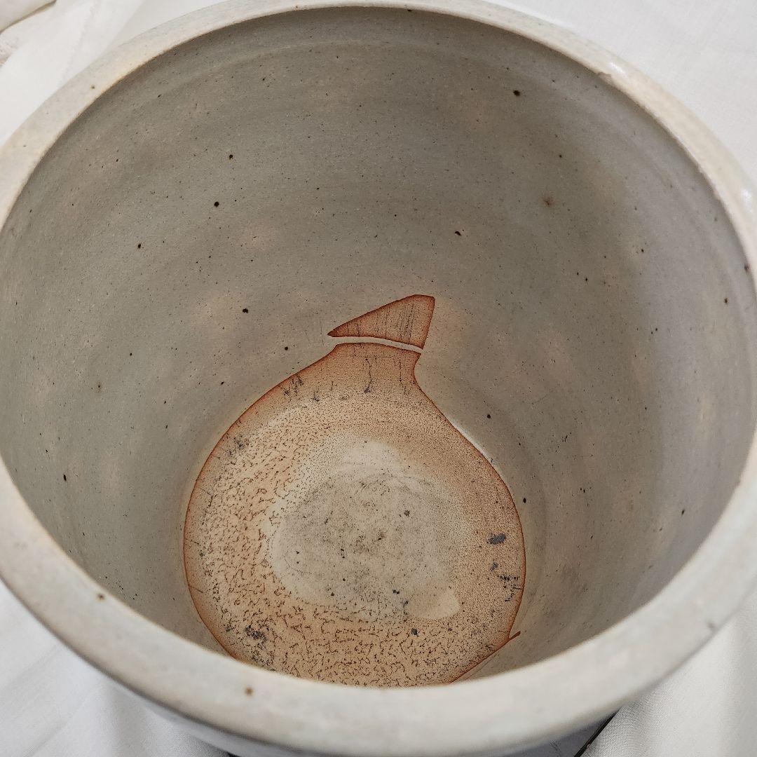 陶器 　大きめの火鉢　骨董　茅葺きの家　手描き