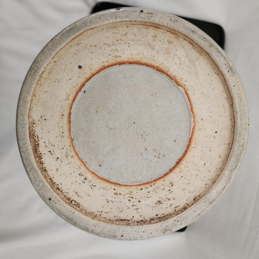 陶器 　大きめの火鉢　骨董　茅葺きの家　手描き