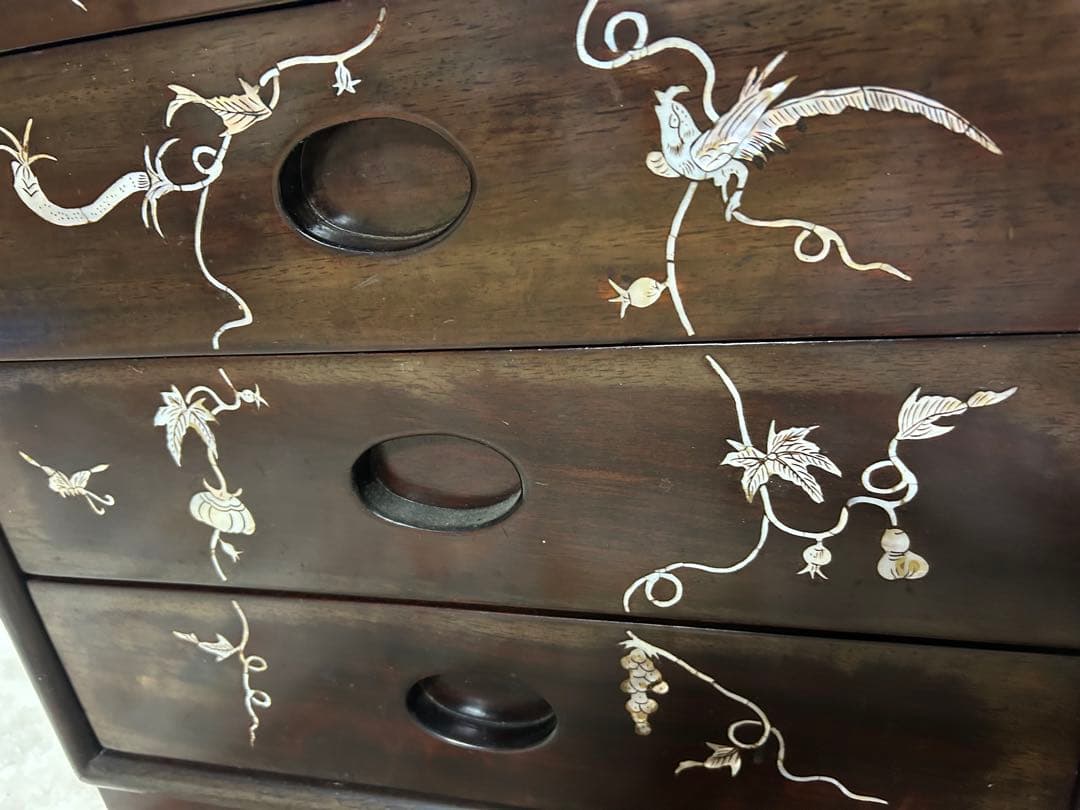 花と鳥の螺鈿木製タンス 5段