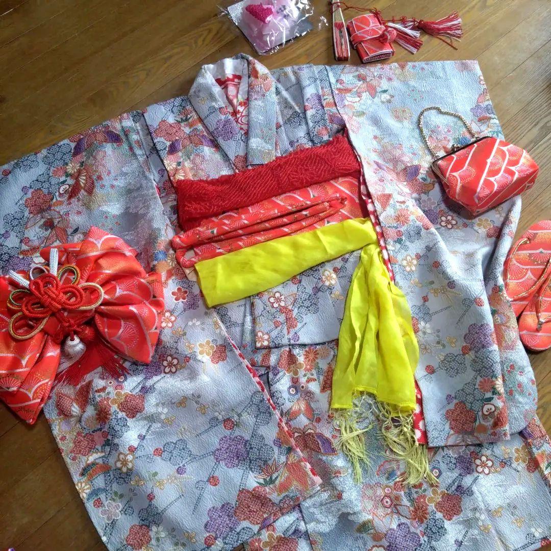 上品レトロレアカラー★ちりめん古典グレー★着物帯他小物フルセット