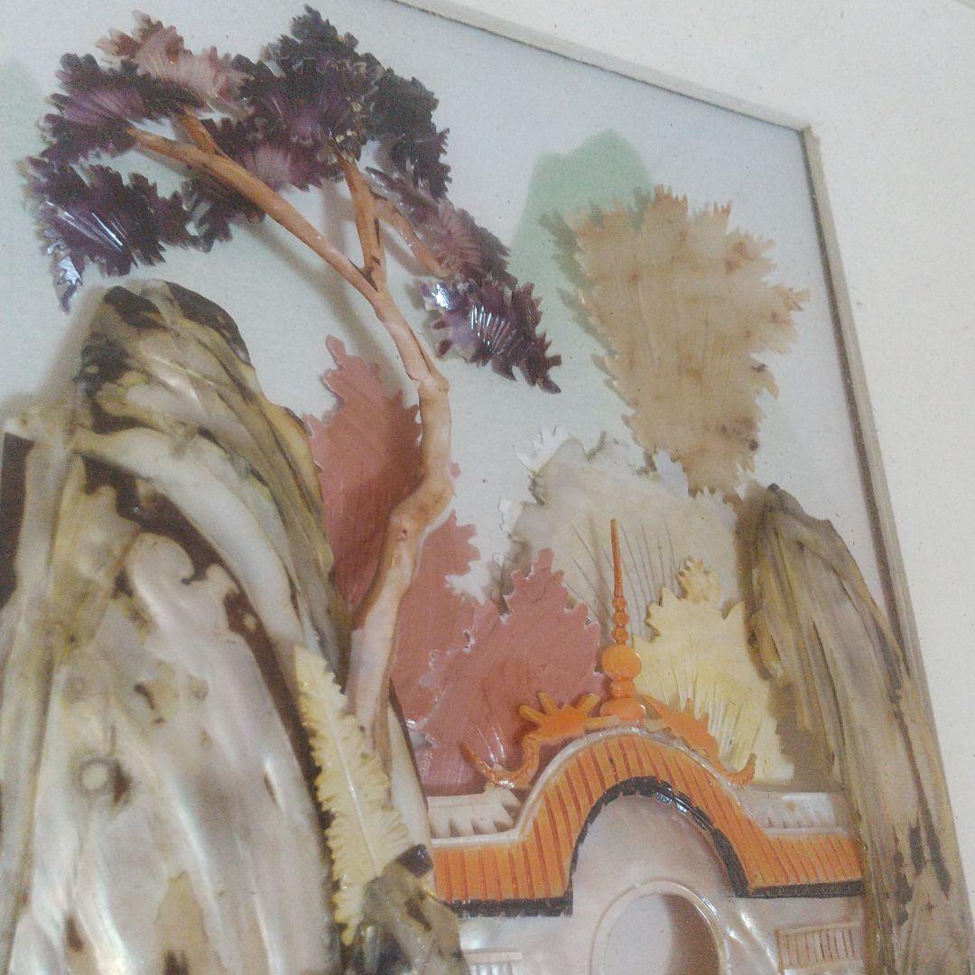 貝細工 珊瑚 貝 螺旋細工の額付き 縁起 開運 風水