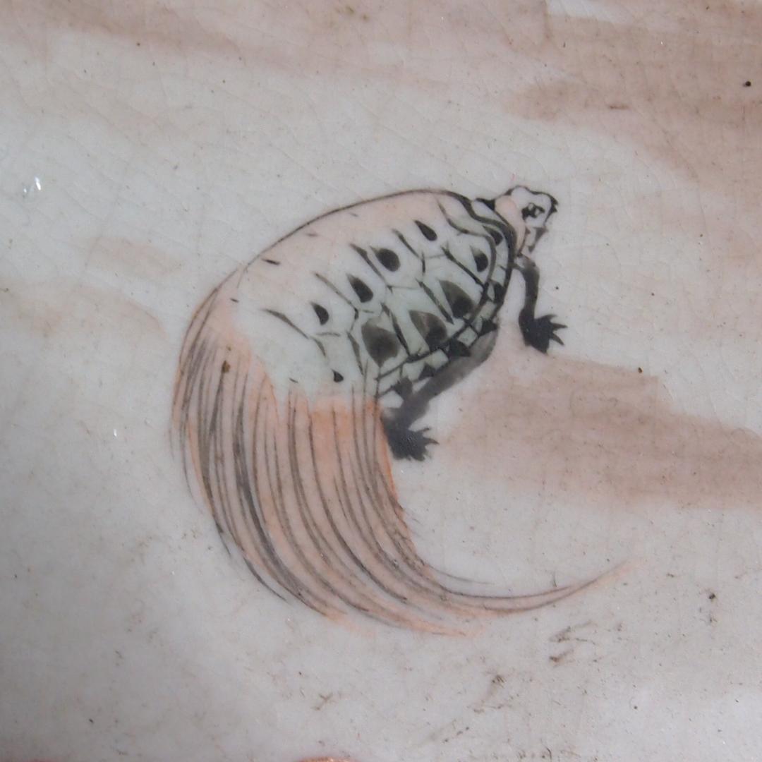 【骨董・美品】大日本九谷造 赤絵 高砂図 飾り皿/大皿/径40cm弱 明治期