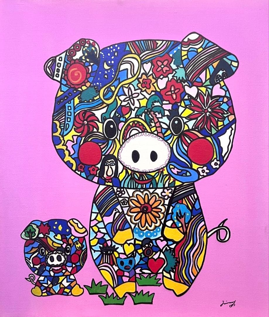 SALE【F10号】ジミー大西【PIG】手描き/表裏サイン有り/油彩/アクリル