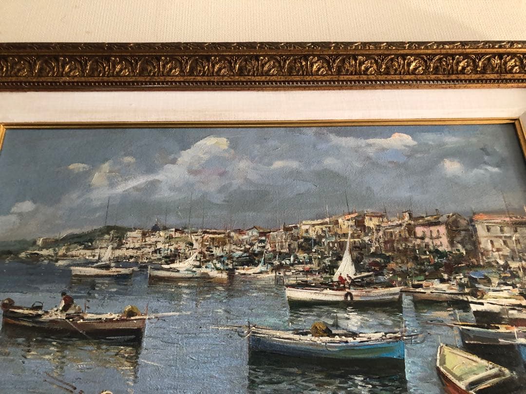 Ciro Canzanella 港の風景 油彩画