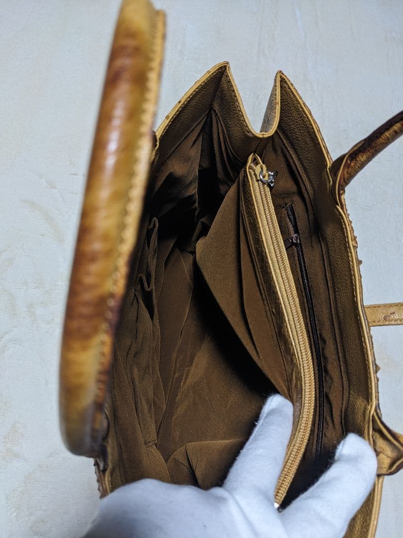 エキゾチックレザー　トートバッグ パイソン オーストリッチ A4 キャメル