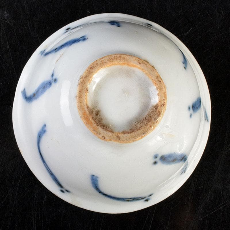 中国　南京染付　青花メダカ文煎茶碗　五客　M　6845