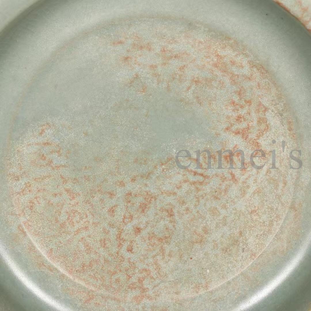 中国古美術・宋汝窯款・天青釉折沿盤・観賞用陶磁器・陶芸・置物・食器・禮品・木箱付