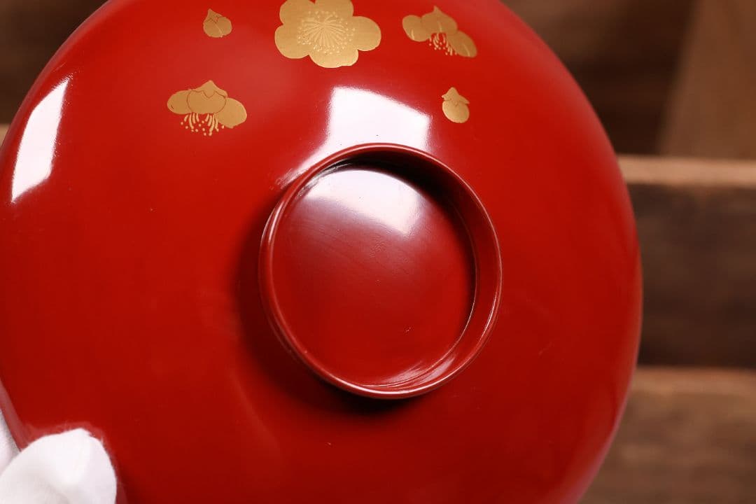 【CM228】木製漆器 若松と梅 金蒔絵 朱塗 引盃 五客 天然木 盃 杯 懐石