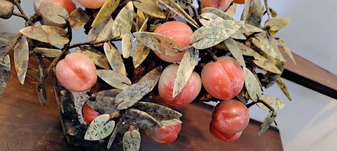 【中国美術品】玉石盆栽 桃の木 翡翠 天然石