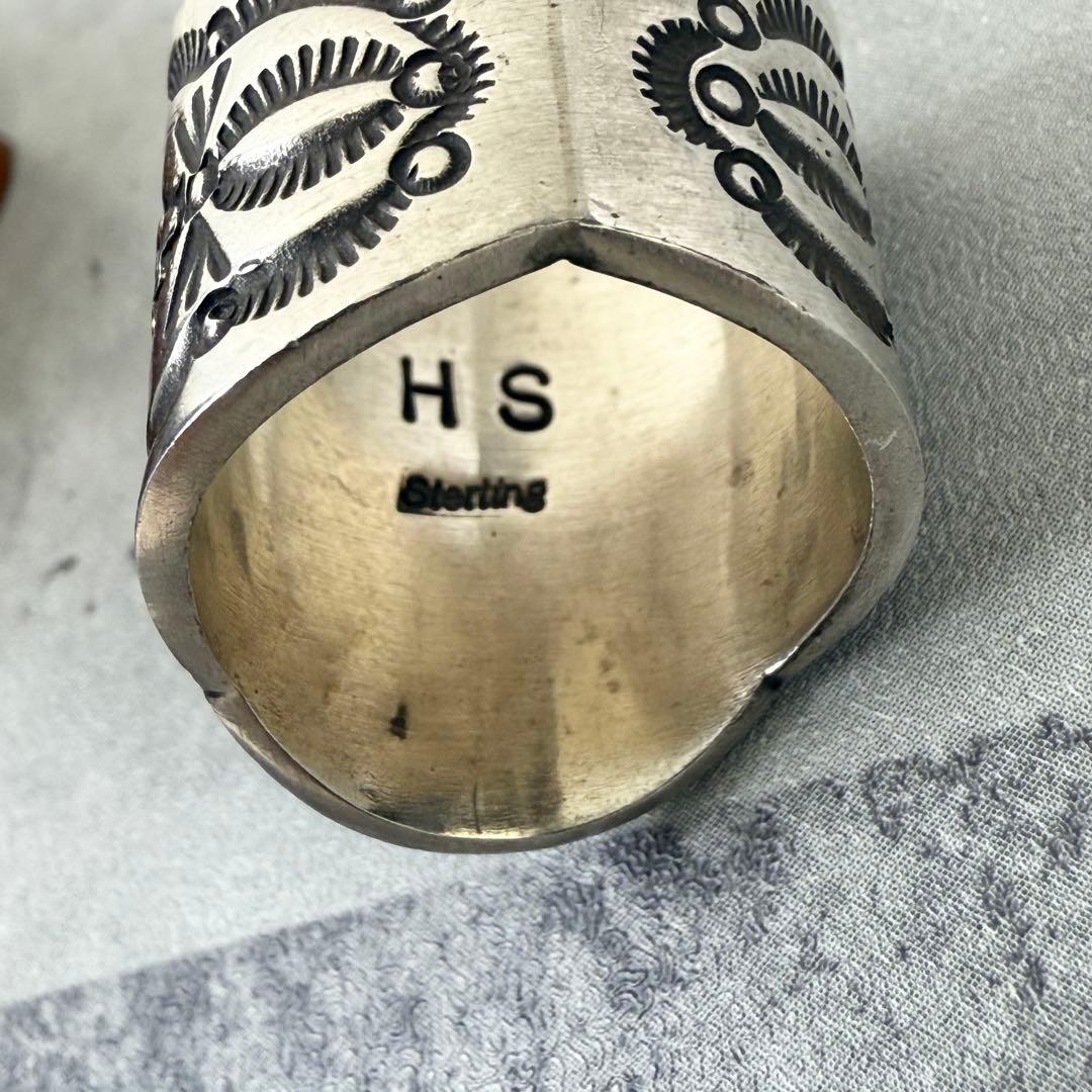 NAVAJO ハーンスミス ＨＳ刻印 ターコイズスタンプワークシルバーリング
