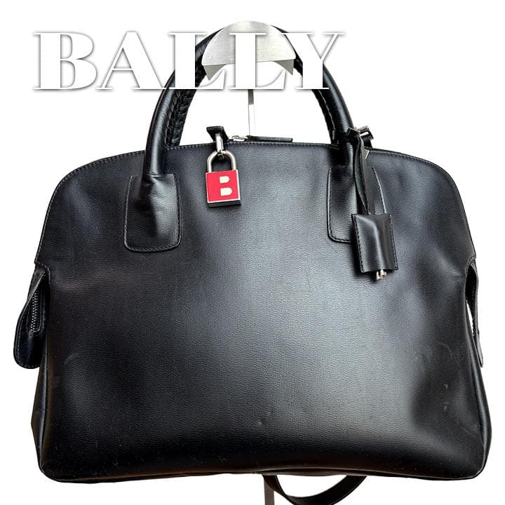 【良品】BALLY 2wayブラック レザー ハンドバッグ ビジネスバッグ 鍵