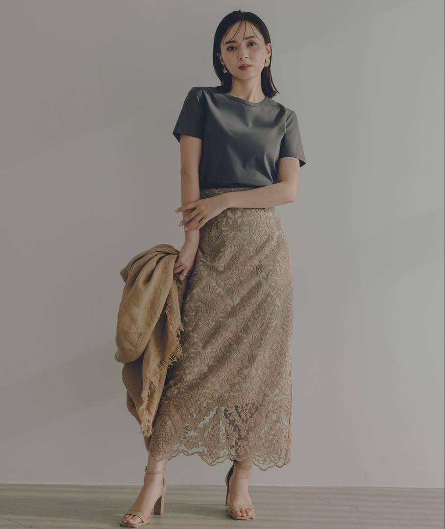 anuans アニュアンス エンブロイダリーレーススカート ベージュ S