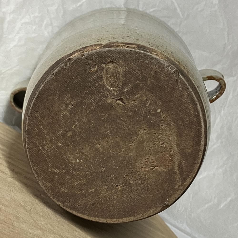 F1408 虫明焼 耳付水指 月に雁 木箱入り 水指 茶道具