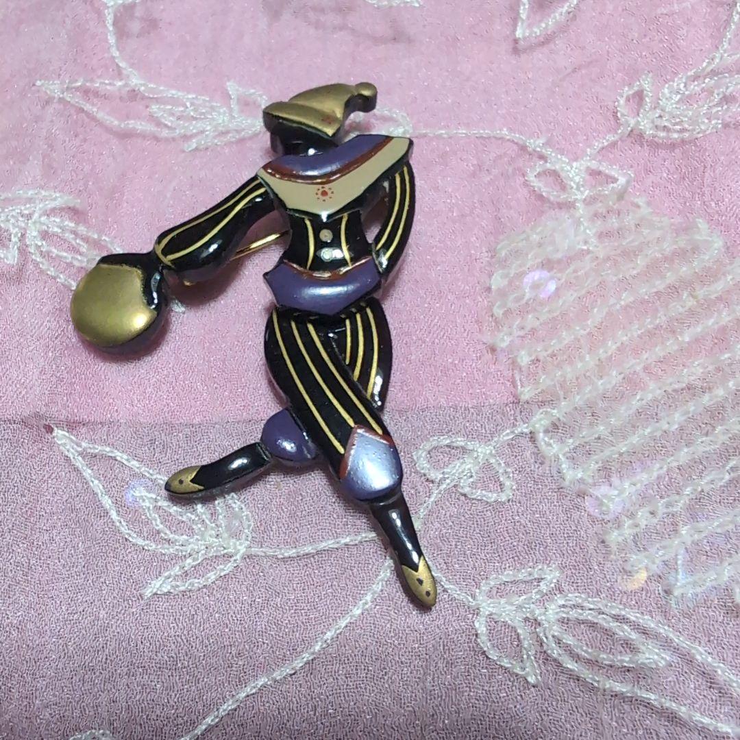 本鼈甲蒔絵ピエロブローチ