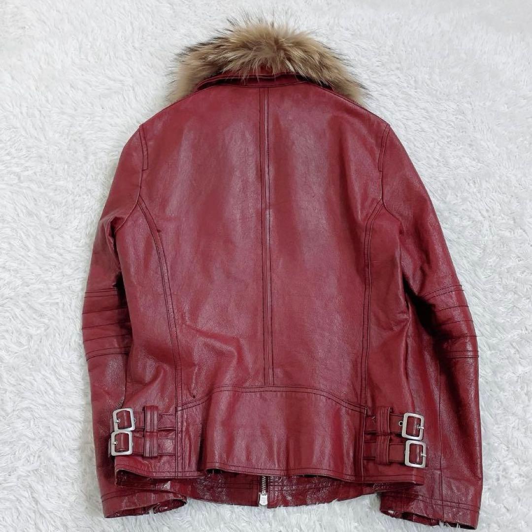 A.S.M ファー レザーシングルライダースジャケット バーガンディ y2k M