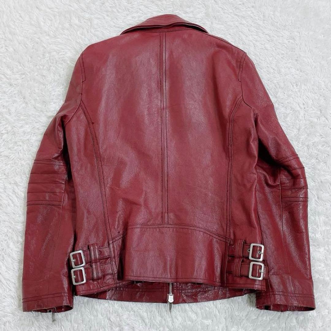 A.S.M ファー レザーシングルライダースジャケット バーガンディ y2k M