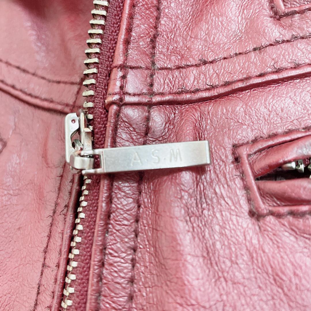 A.S.M ファー レザーシングルライダースジャケット バーガンディ y2k M