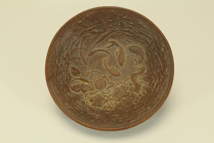 文房具 朱泥 魚紋 筆洗 匙 台付(LC981)