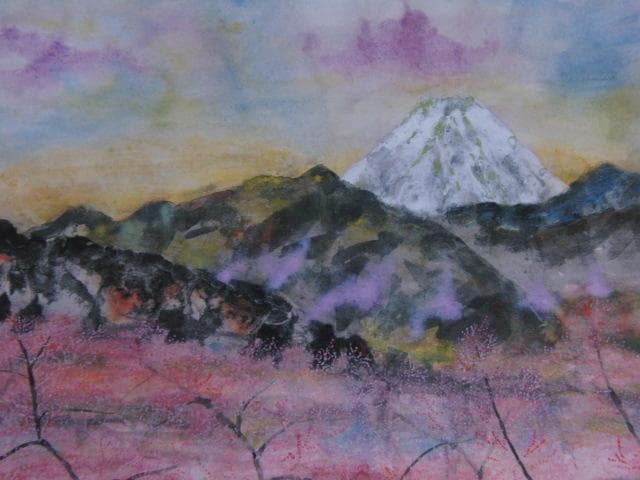 片岡鶴太郎、【富士に桃】、希少な額装用画集より、新品額装付、状態良好