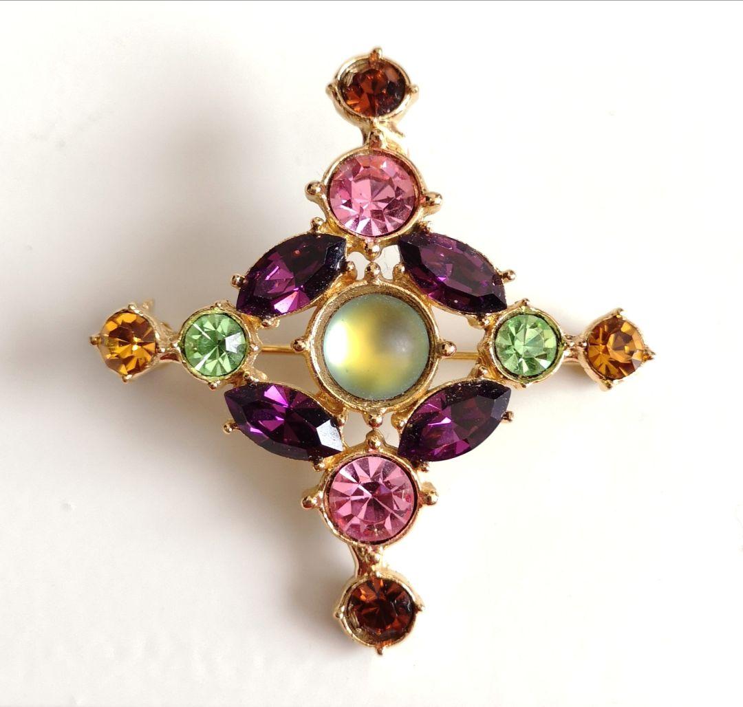 コスチュームジュエリー 宝石カラー コンビネーション ガラス1 ブローチ