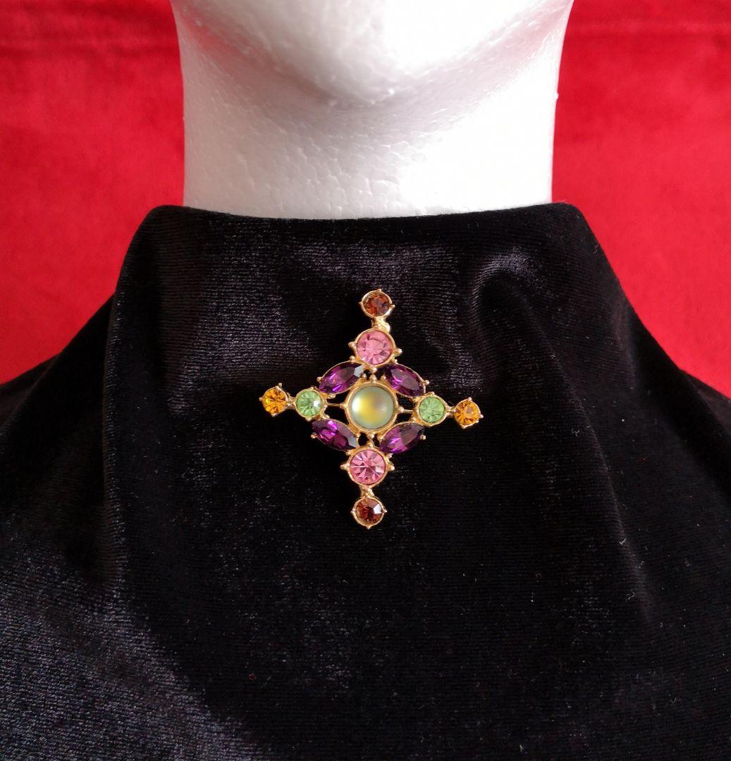 コスチュームジュエリー 宝石カラー コンビネーション ガラス1 ブローチ