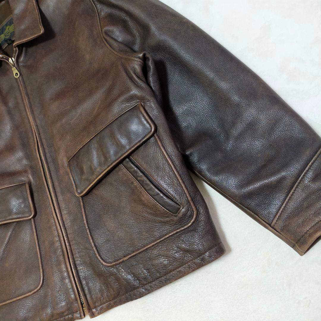 90S　短丈　L〜XL程度　本革　レザージャケット　カーコート