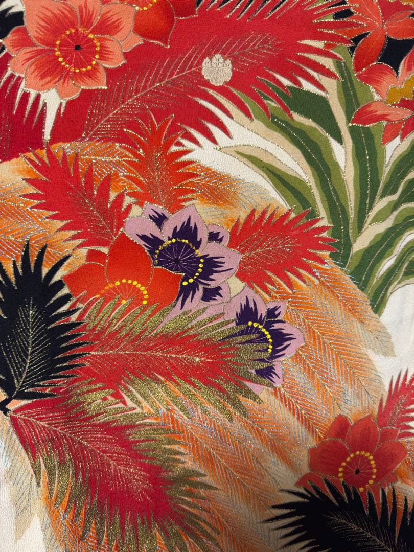 年代物　ビンテージ　振袖　孔雀　クジャク　kimono