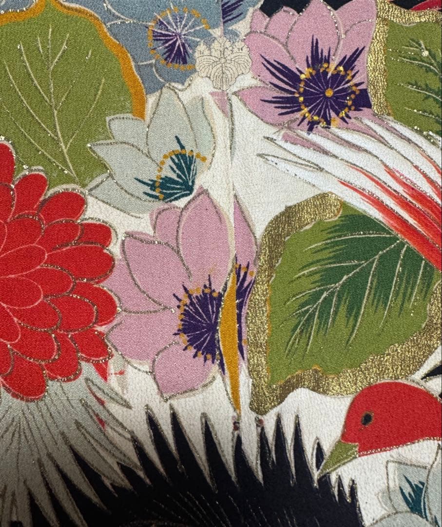 年代物　ビンテージ　振袖　孔雀　クジャク　kimono