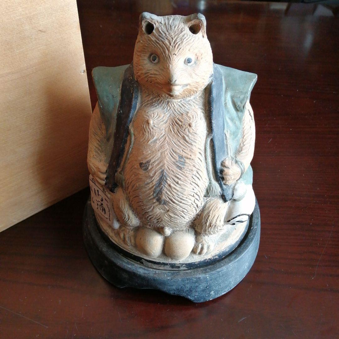 【珍品】京焼　仁阿弥狸蚊取線香香炉　19.5cm　明治〜大正期