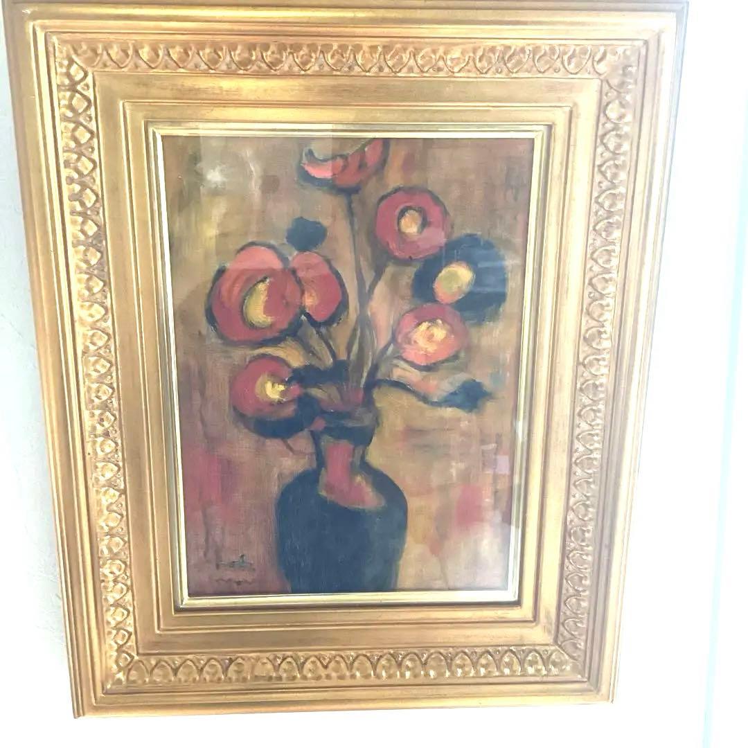 花　油彩画　アンティーク　値下げしました‼️