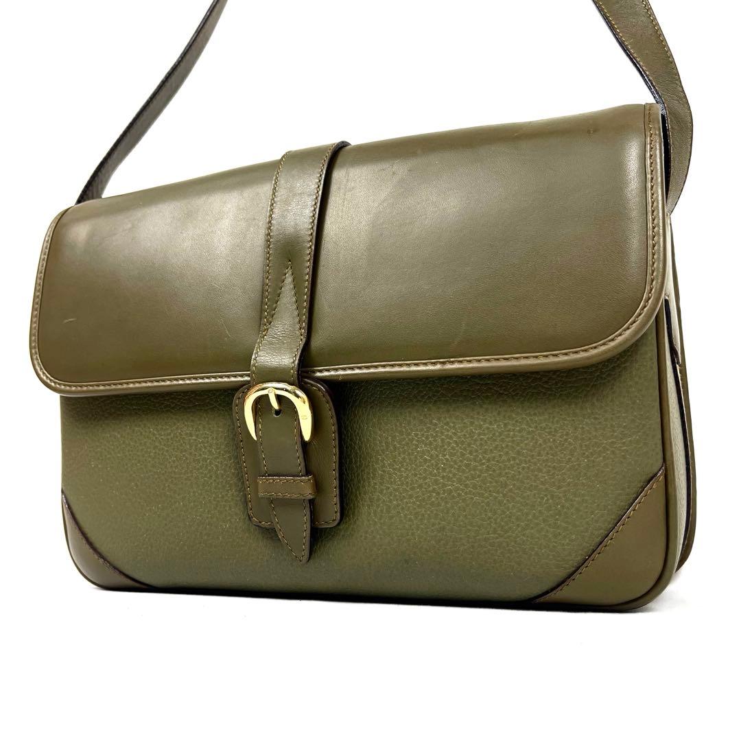 グッチ　ショルダーバッグ　ビンテージ　レザー　極美品　レディース　希少色