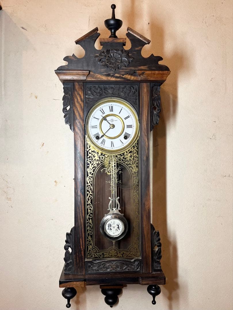 精工舎　黒柿　柱時計　古時計　振り子　レトロ　ゼンマイ　ユンハンス　ボンボン