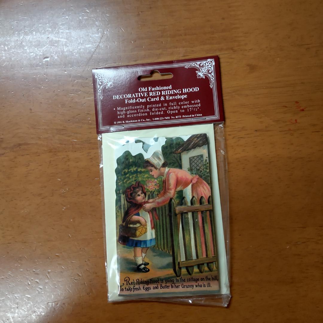 赤ずきん　アンティーク風カード　屏風カード　レッドフード　ブロカント封筒つき