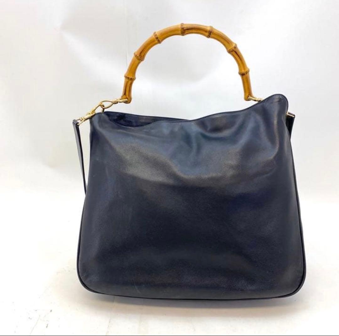 グッチ バンブー トート バッグ ショルダー 革 黒 EO584 gucci