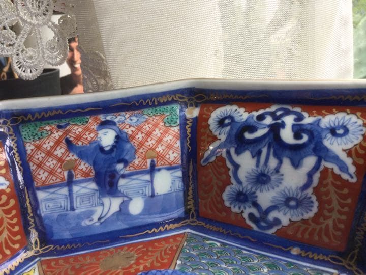 美品！！ 古伊万里「色絵金蘭手・八角深鉢 」龍図見込/縁起物