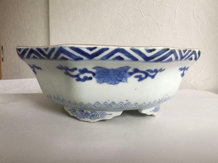 美品！！ 古伊万里「色絵金蘭手・八角深鉢 」龍図見込/縁起物