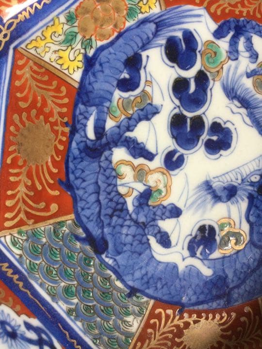 美品！！ 古伊万里「色絵金蘭手・八角深鉢 」龍図見込/縁起物