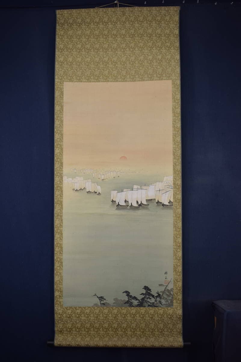 【真作】中島醴泉/入舟図/入帆静波図/掛軸☆宝船☆Y-420　JM