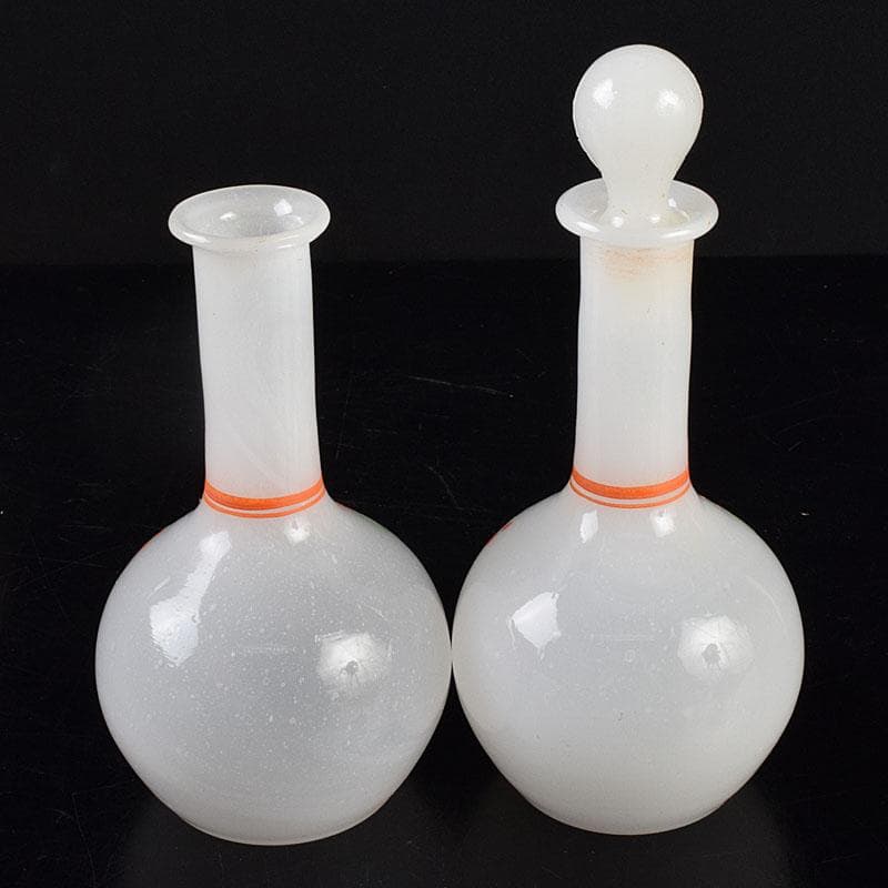 ガラス工芸　鶴亀図　雛徳利　一對　時代箱　縁起物　V　R8928